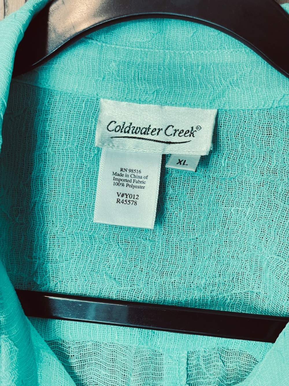 COLDWATER CREEK SEMI-SHEER XL BUTTON FRONT TOP SHIRT 3/4 SLEEVES TEAL - Picture 3 of 8